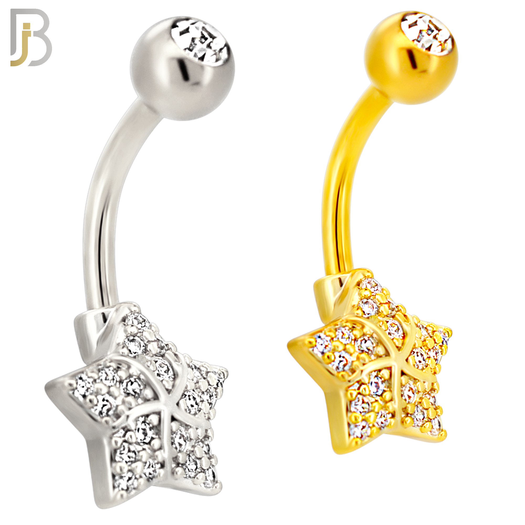 NB120 - 316L Surgical Steel CZ studded Star Belly Ring image 0
