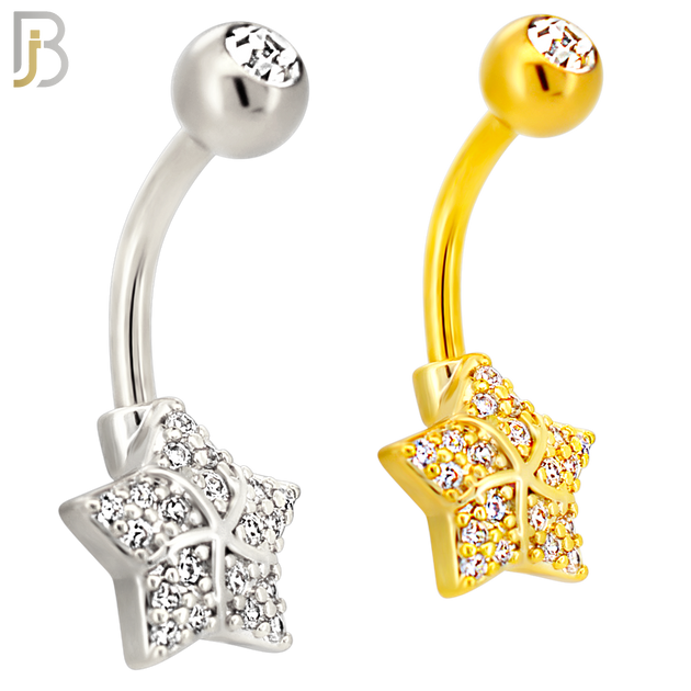 NB120 - 316L Surgical Steel CZ studded Star Belly Ring image 0