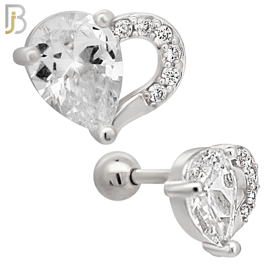 TB102 - 316L Stainless Steel Heart with Pear Shape CZ Tragus/Cartilage Barbell (PACK OF 6) image 1