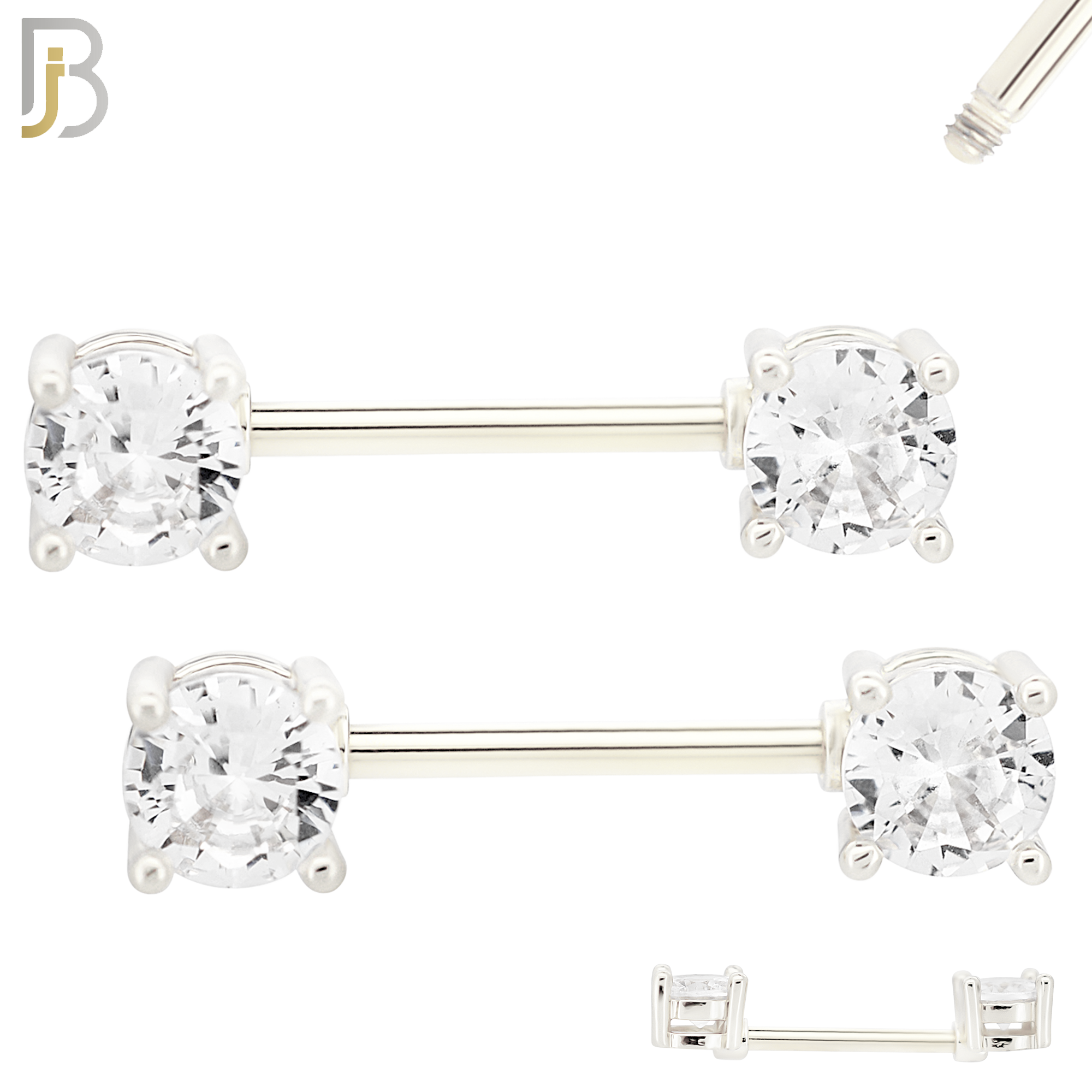NP02S - 316L Surgical Steel Screw Prong Round Zircon Nipple Ring Piercing image 1