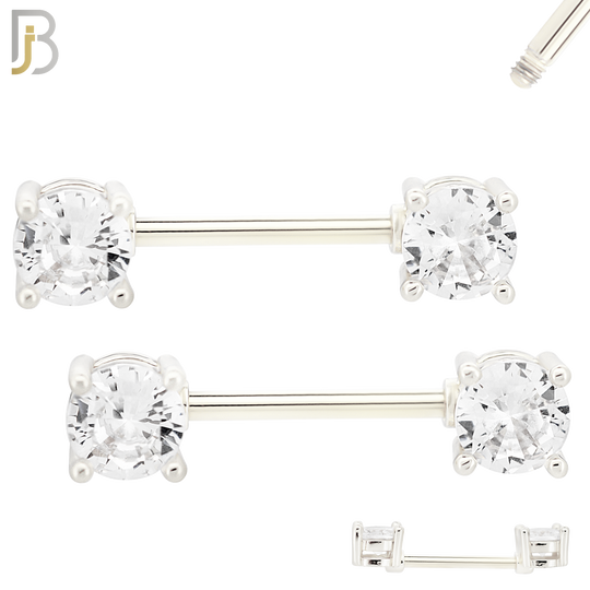 NP02S - 316L Surgical Steel Screw Prong Round Zircon Nipple Ring Piercing image 1