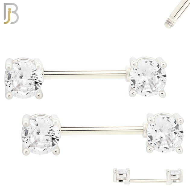 NP02S - 316L Surgical Steel Screw Prong Round Zircon Nipple Ring Piercing image 1