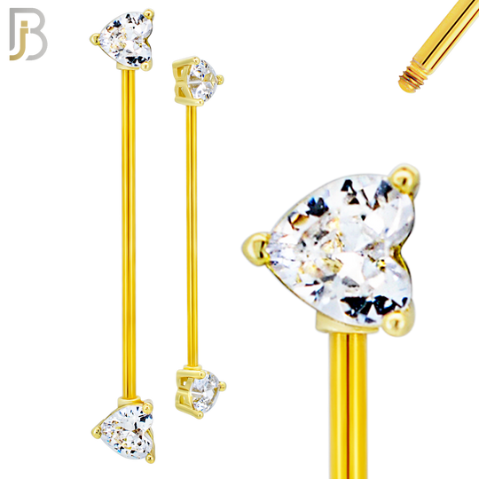 BB48 - 316L Surgical Steel Heart Shaped CZ Externally Threaded Industrial Barbell (PACK OF 4) image 2