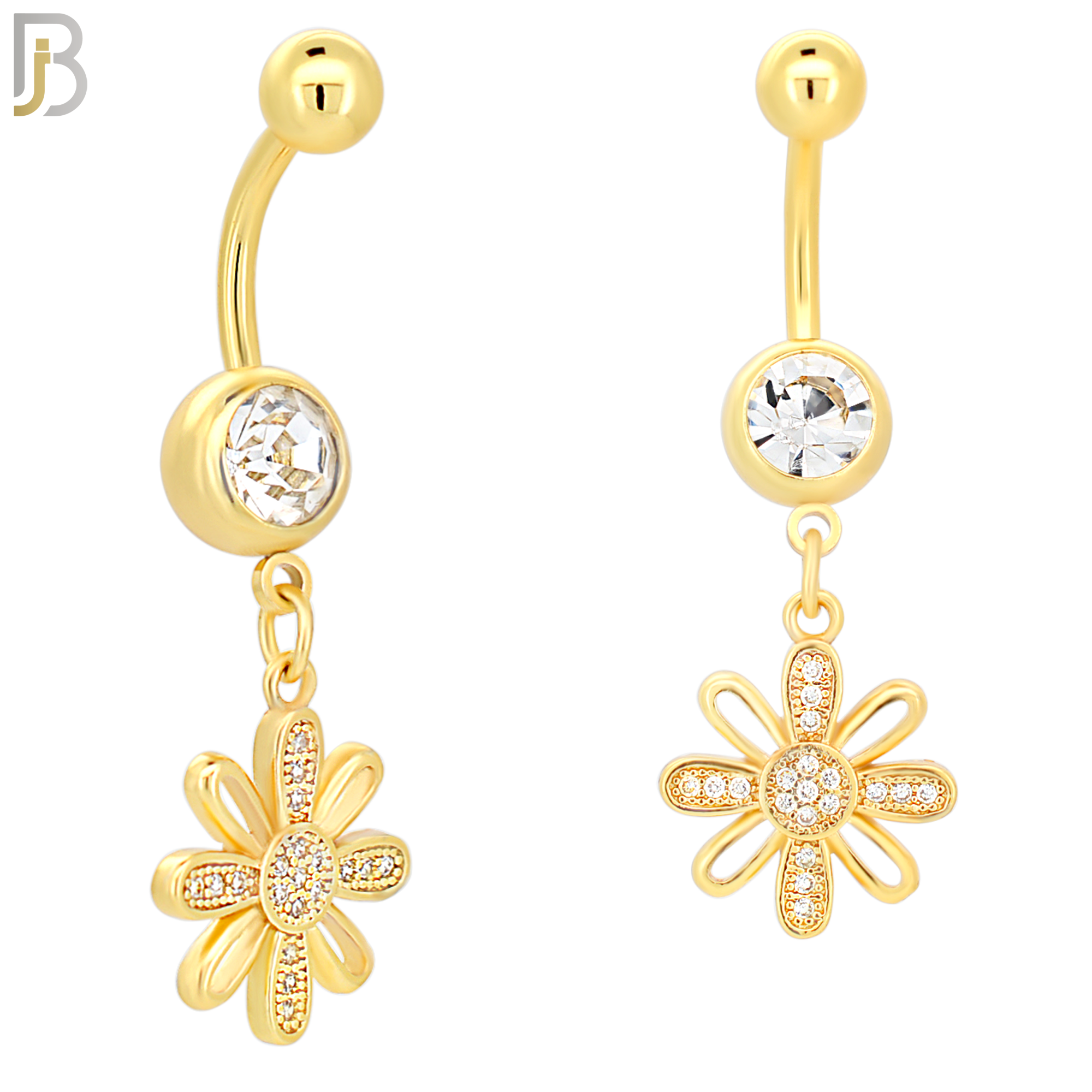 N044 - 316L Stainless Steel Dangling Flower Design Belly Ring with 4mm Screw Ball image 2