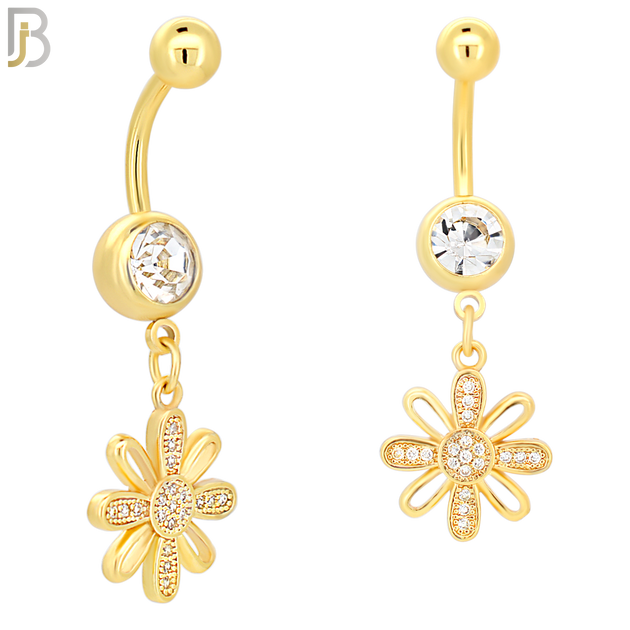 N044 - 316L Stainless Steel Dangling Flower Design Belly Ring with 4mm Screw Ball image 2