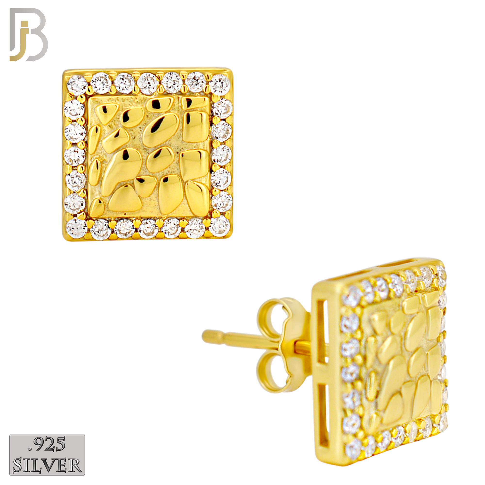 925-ES517 - 925 Sterling Silver Square with CZ Halo Nugget Push Back Earrings image 3