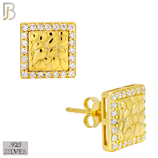 925-ES517 - 925 Sterling Silver Square with CZ Halo Nugget Push Back Earrings image 3