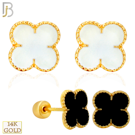 14-ES247 - 14k Yellow Gold Black Enamel Four Leaf Clover Earrings with Screw Backing image 0