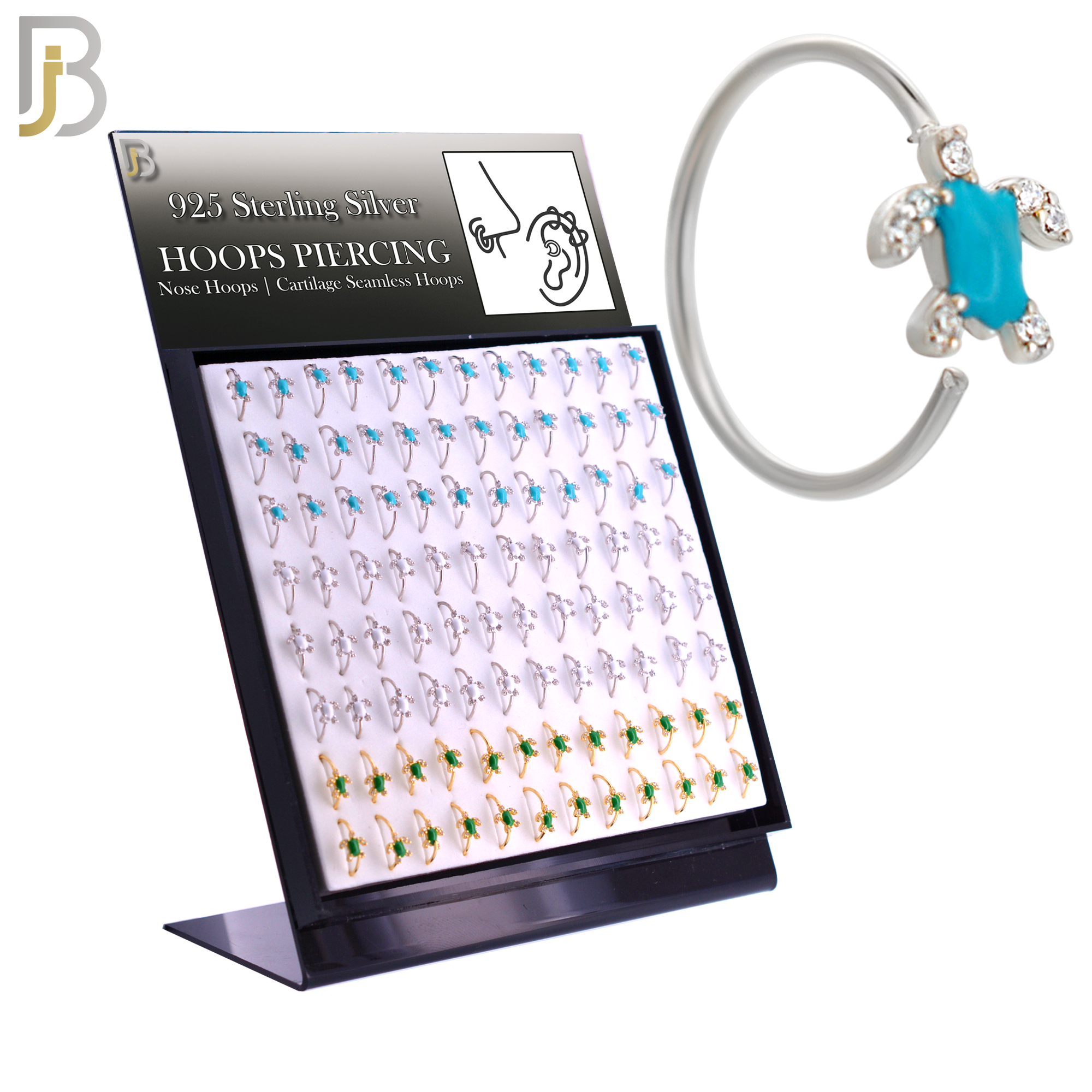 925-PK-CT134M2-96 - 925 Silver Hoops Turtle Enamel - Pack of 96 pcs image 0