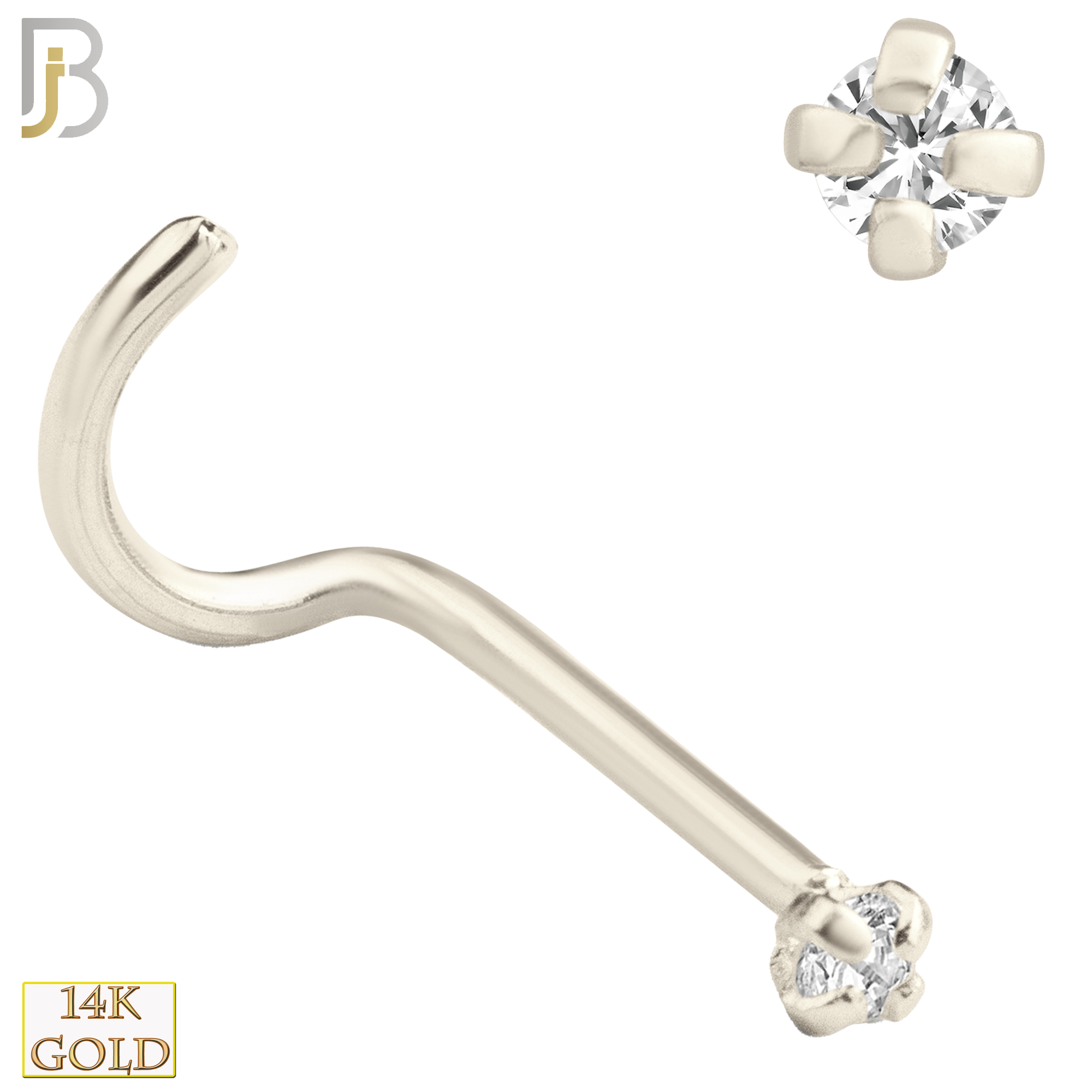 14-NR03L - 14k Solid  Gold Prong Setting  Round Lab Diamond Nose Screw, Cork Screw image