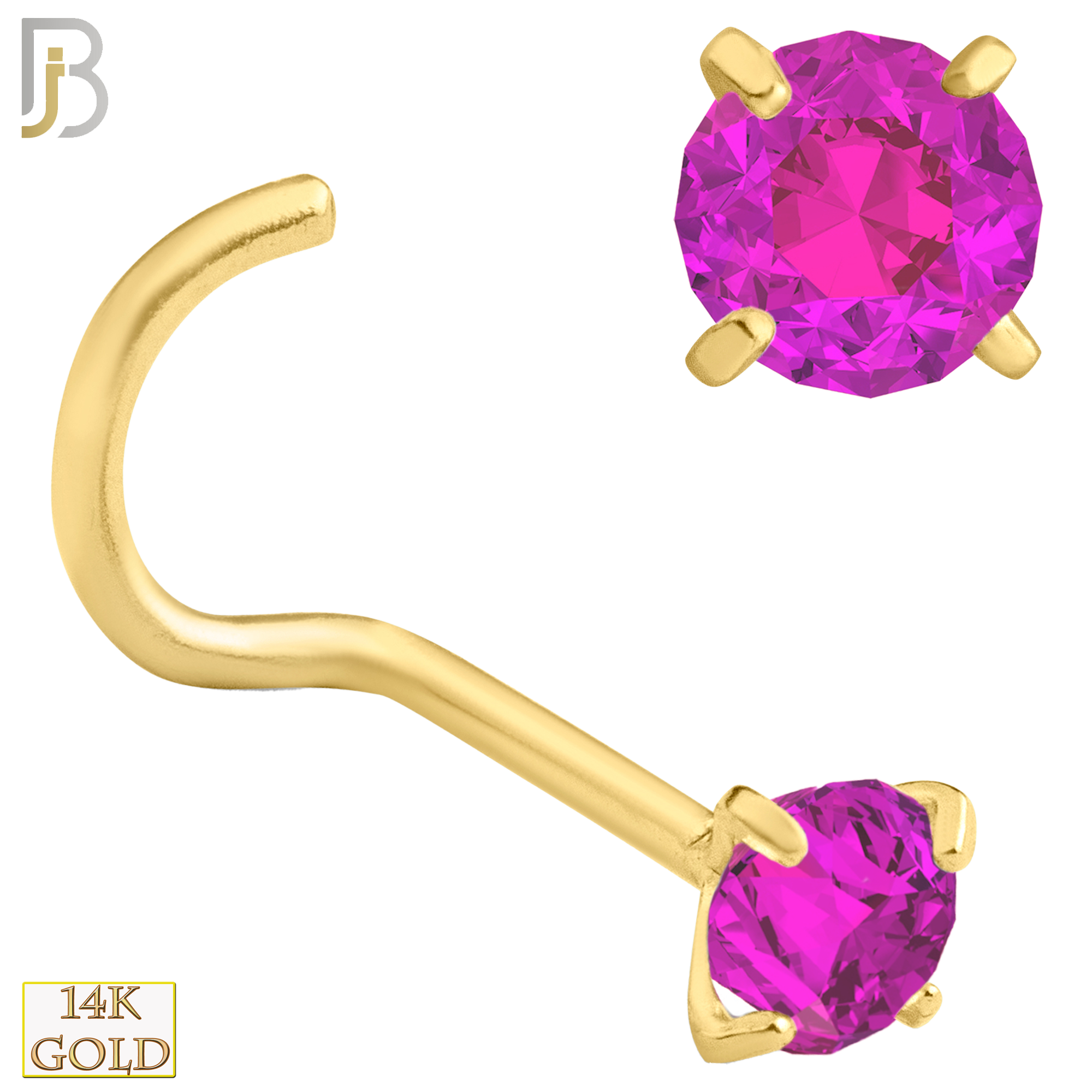 14-NR03CYP - 20g 14k Yellow Gold Nose Screw with Pink Colored CZ image 4