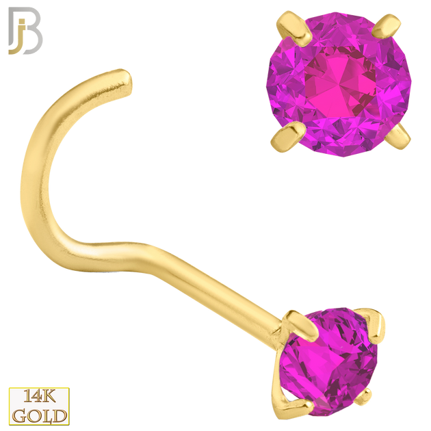 14-NR03CYP - 20g 14k Yellow Gold Nose Screw with Pink Colored CZ image 4