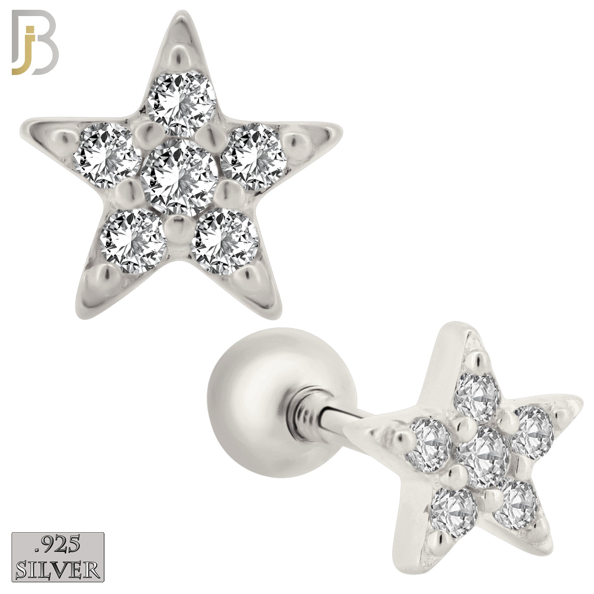 925-ES419 - Screw Ball Back - 925 Sterling Silver 5mm Star with Multi CZ Stud Earrings image 0