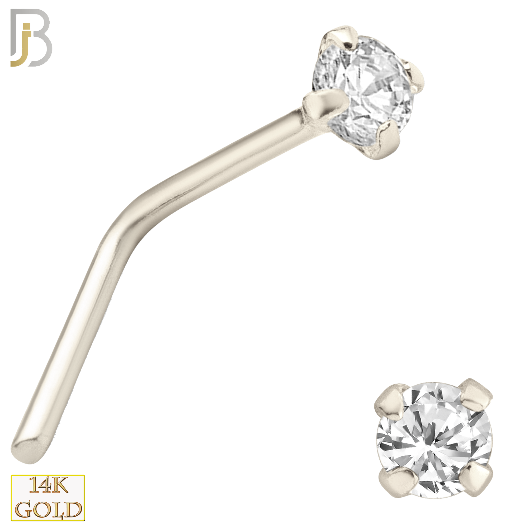 14-NR10DW - 22g Thickness 14k Solid White Gold Prong Setting  Round Si1 Diamond L-Shape - 1.5mm image