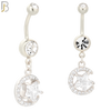 N010 - 316L Stainless Steel Dangling Crescent Moon and Star Zircon Design Belly Ring with 4mm Screw Ball image 1