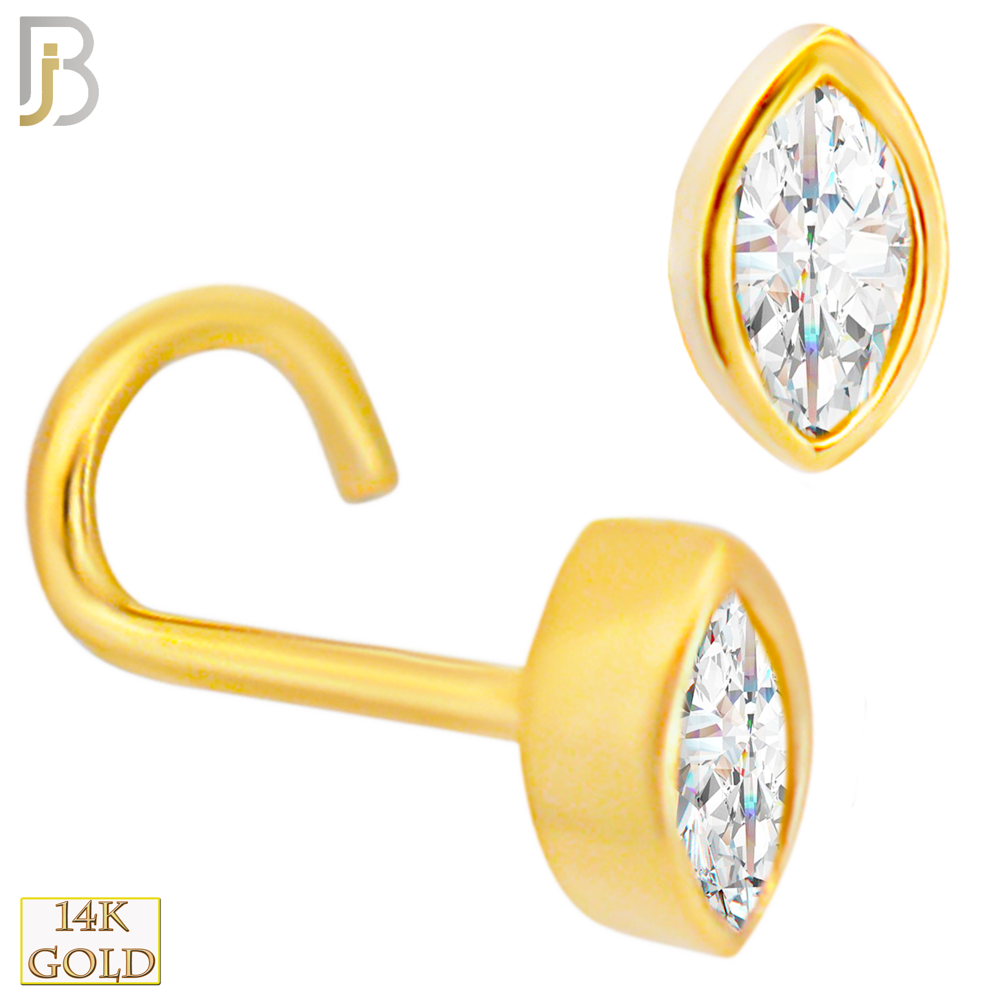 14-NR107C- 14k Solid Gold Marquise Shaped CZ in Bezel Set Nose Screw image 1
