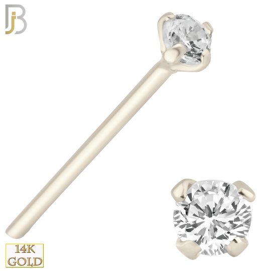 14-NR02D - 14k Solid  Gold Prong Setting  Round SI1 Diamond Nose Stud Bend-it Yourself, Nose Straight image