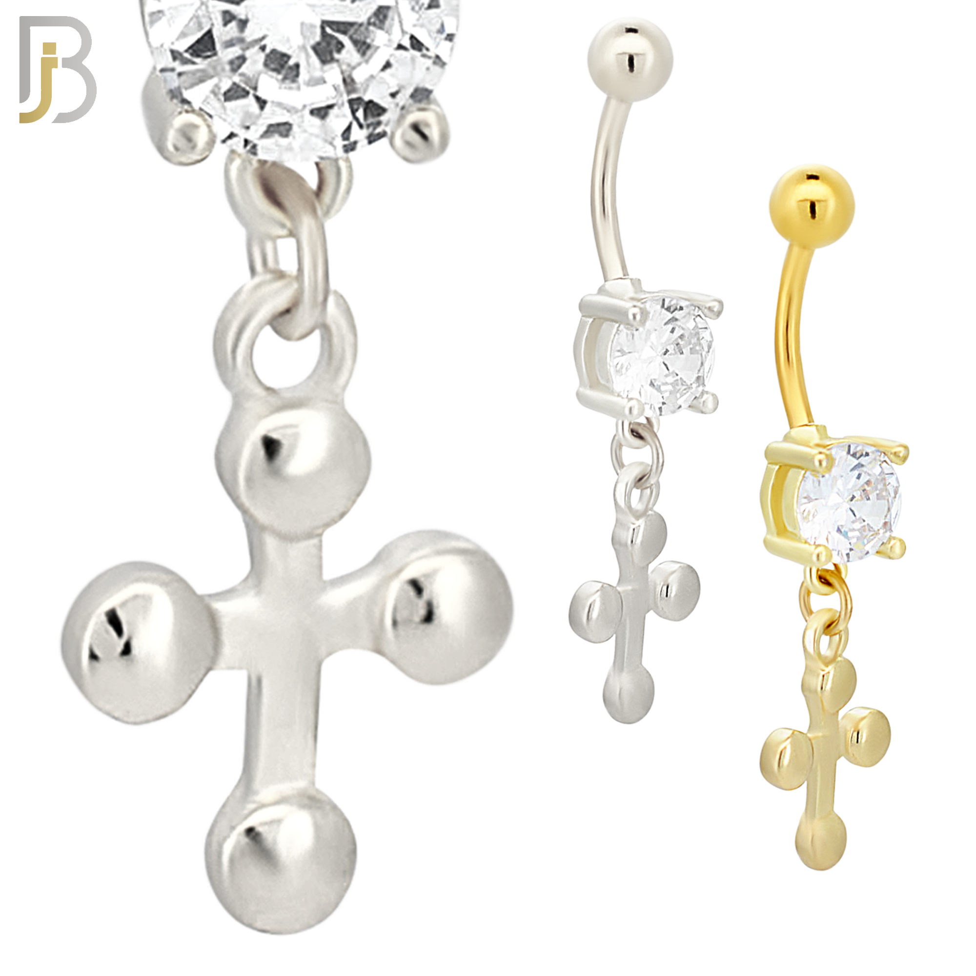 N0111  - 316L Stainless Steel Dangling Plain Buttony Cross Belly Ring image 0