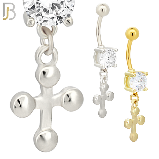 N0111  - 316L Stainless Steel Dangling Plain Buttony Cross Belly Ring image 0