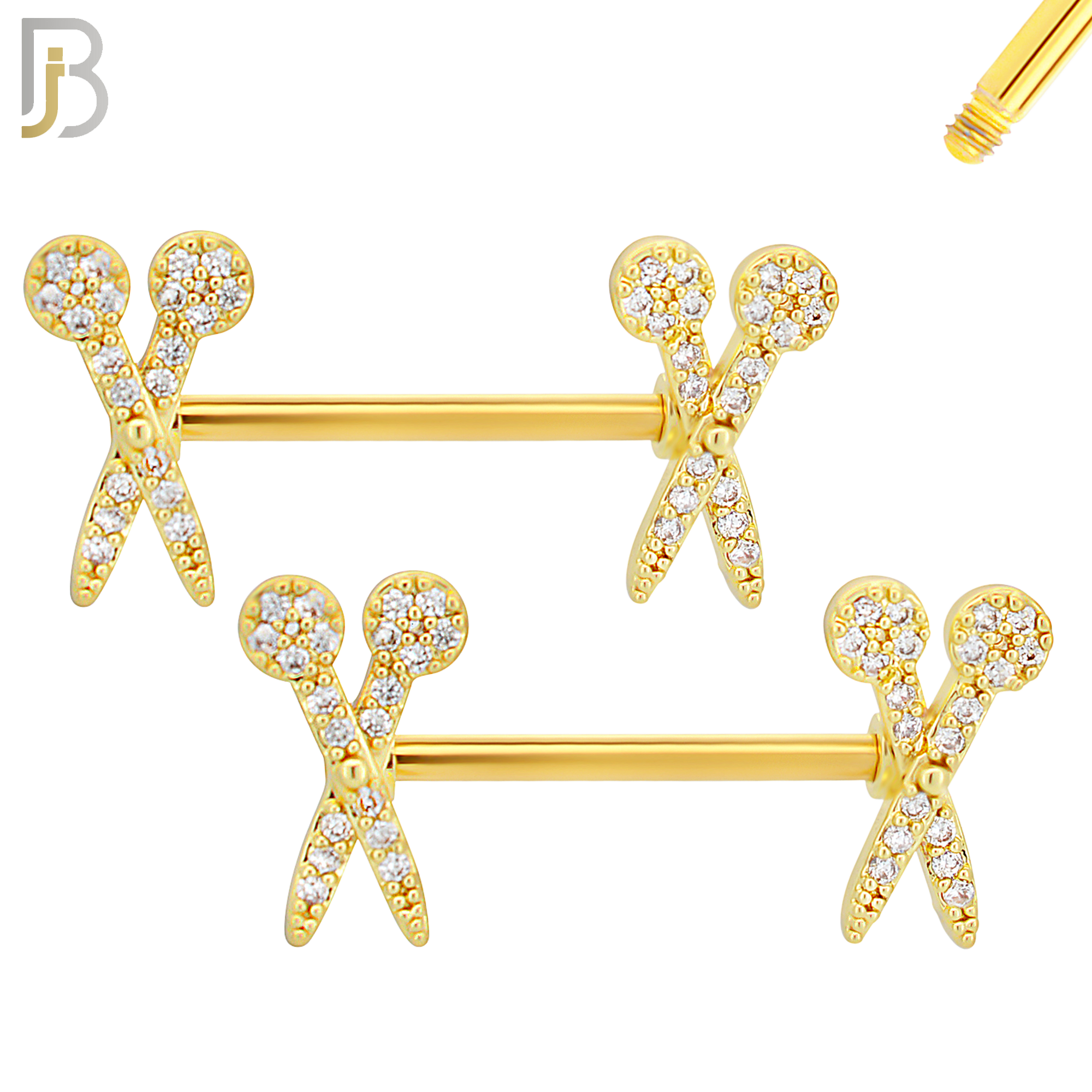 NP54 - 316L Surgical Steel Scissors Design with Multi Zircon Nipple Rings Pair image 2