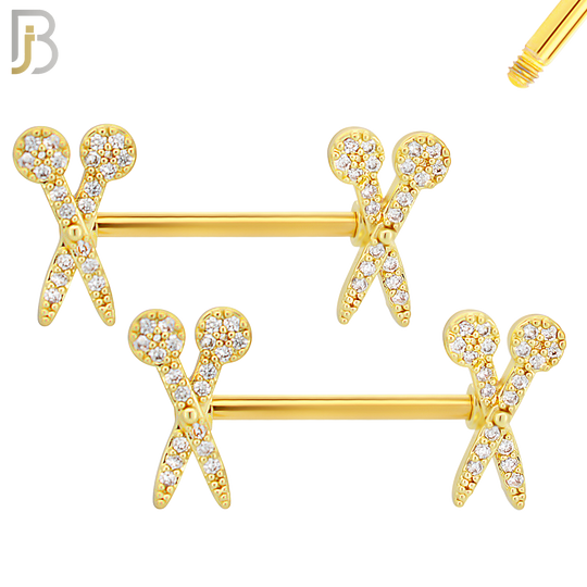 NP54 - 316L Surgical Steel Scissors Design with Multi Zircon Nipple Rings Pair image 2