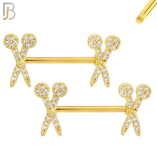 NP54 - 316L Surgical Steel Scissors Design with Multi Zircon Nipple Rings Pair image 2