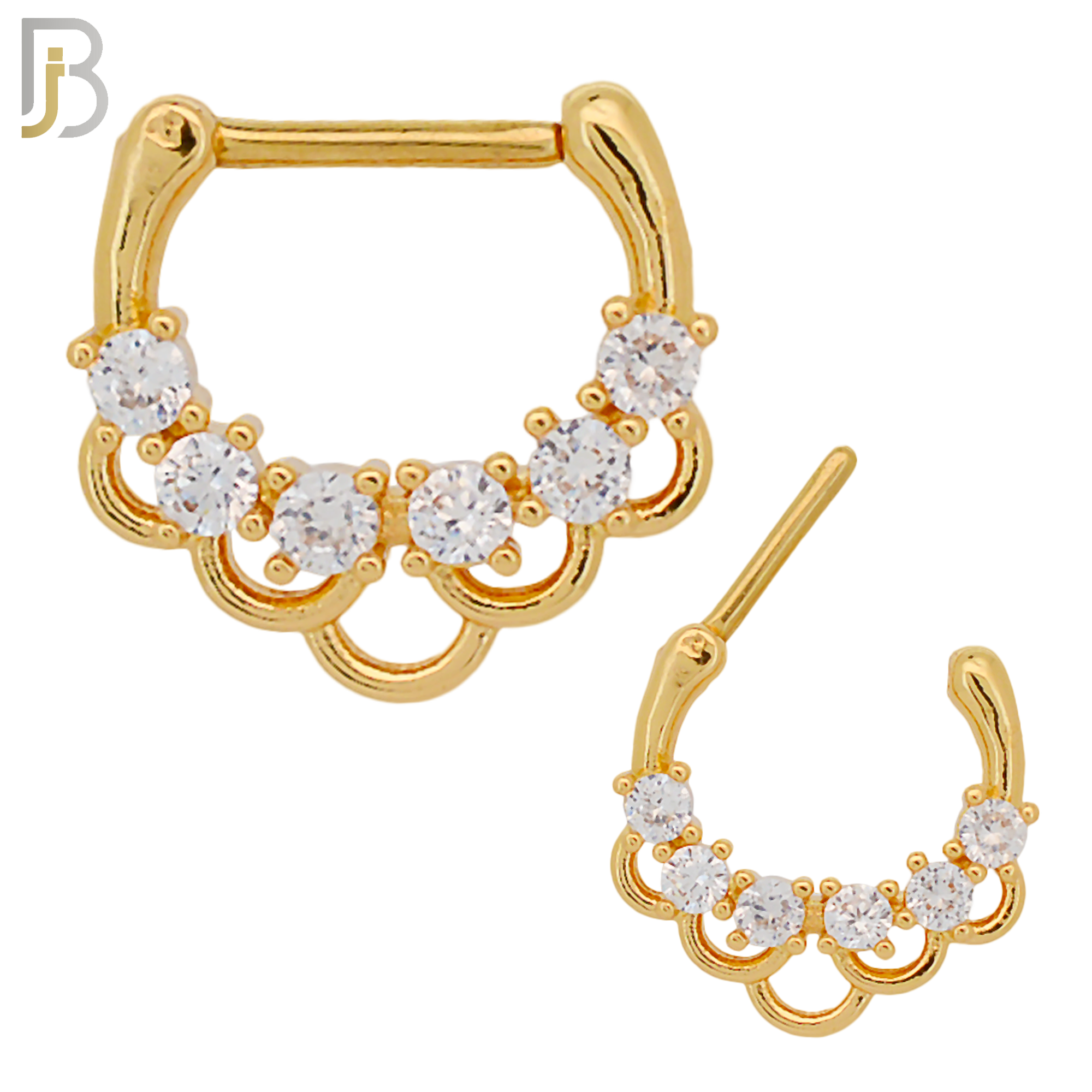 CT74 - 316 Surgical Steel Six Zircon Nose Clicker for Septum Piercing (PACK OF 6) image 1