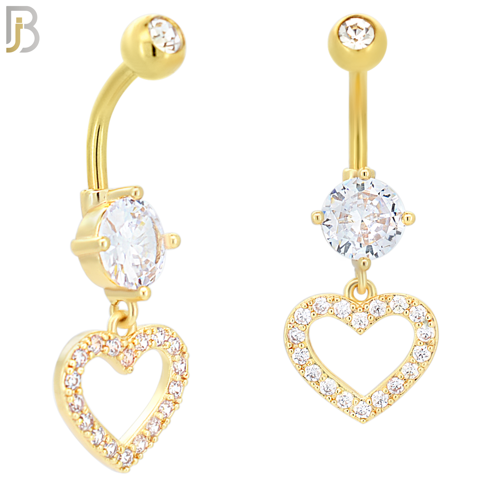 N033 - 316L Stainless Steel Dangling Hollow Heart with ZIrcon Design Belly Ring with 5mm Screw Ball image 2