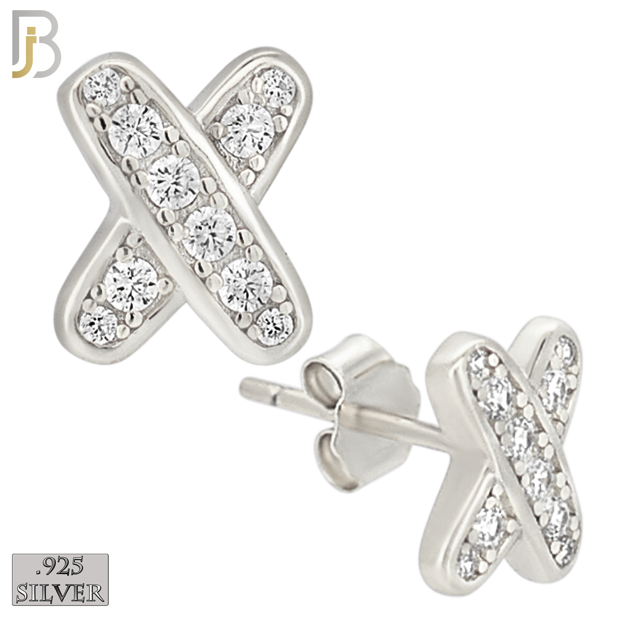 925-ES448 - .925 Sterling Silver X Kisses Earring with Clear Zircon image 0