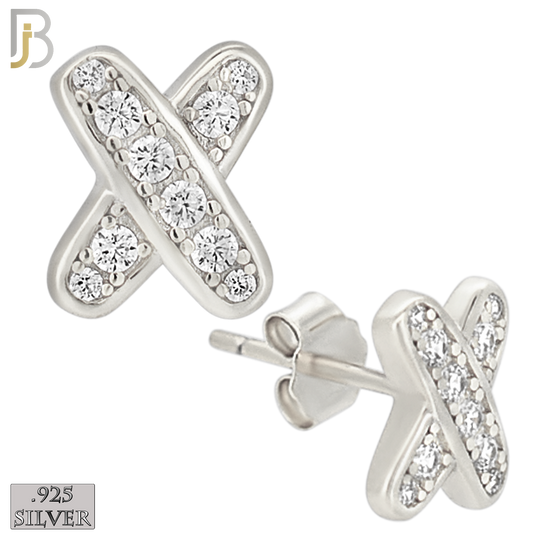925-ES448 - .925 Sterling Silver X Kisses Earring with Clear Zircon image 0