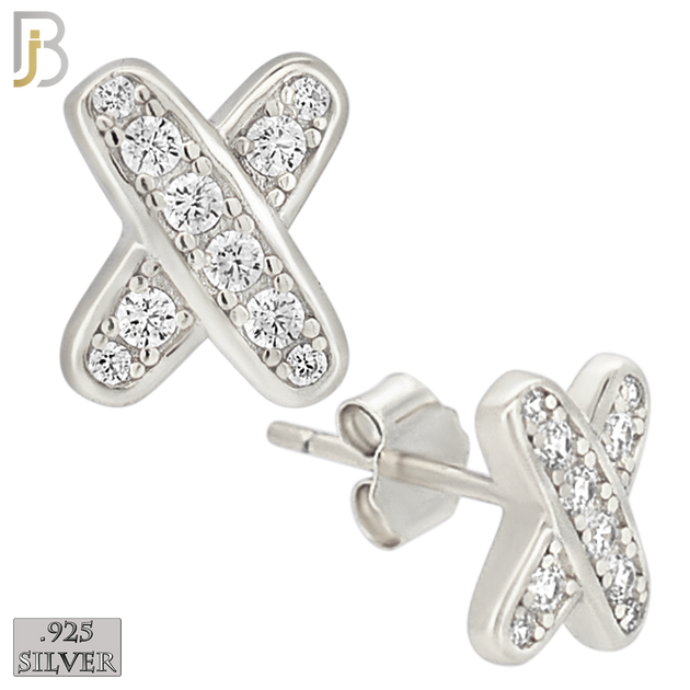 925-ES448 - .925 Sterling Silver X Kisses Earring with Clear Zircon image 0
