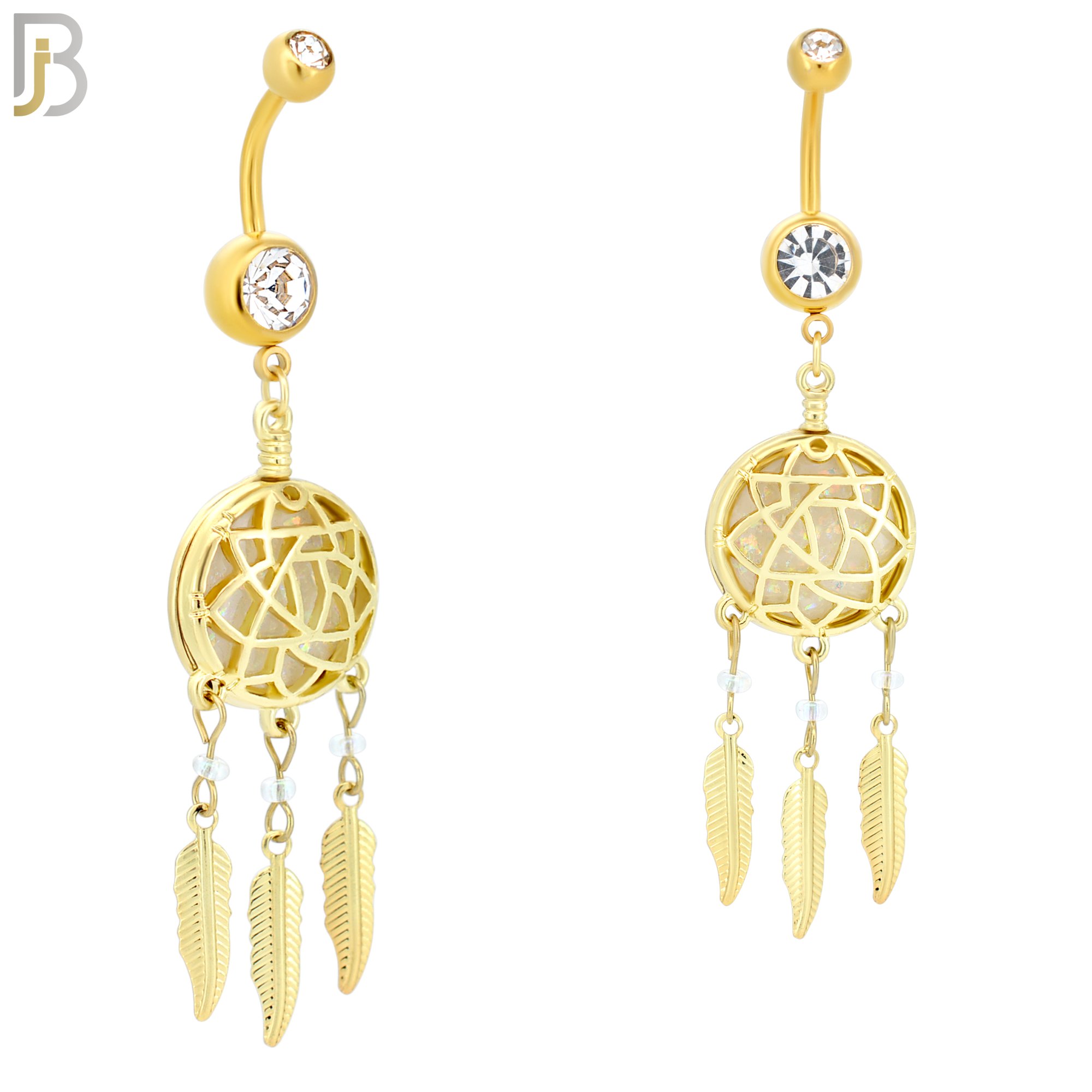 N008 - 316L Stainless Steel Dangling Opal Dreamcatcher Design Belly Ring with 4mm Screw Ball image 4