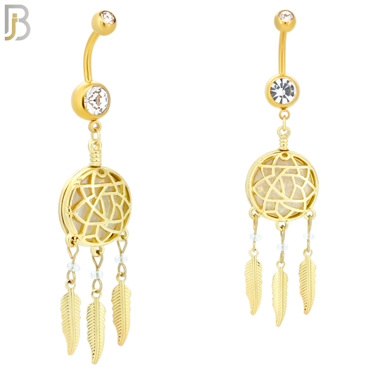 N008 - 316L Stainless Steel Dangling Opal Dreamcatcher Design Belly Ring with 4mm Screw Ball image 4