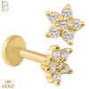 14-LB27 - 14k Yellow Gold Five Petal Star Shaped Flower with Zircon Labret image 0