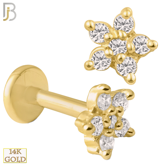 14-LB27 - 14k Yellow Gold Five Petal Star Shaped Flower with Zircon Labret image 0
