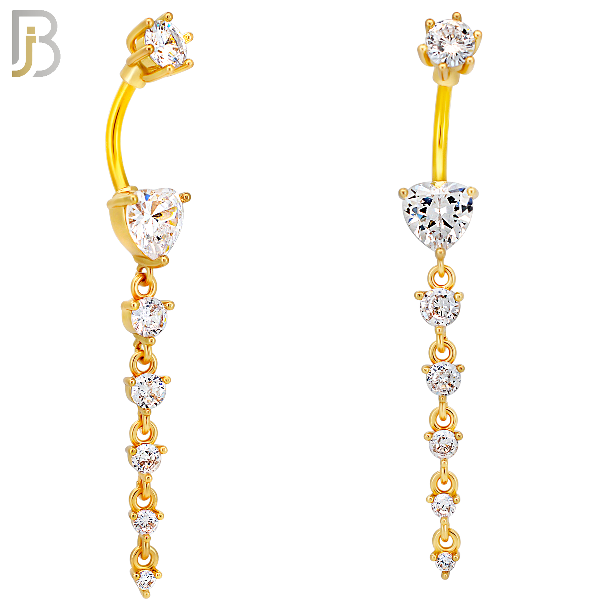 N0153 - 316L Surgical Steel Heart in Prong Set with Dangling 5 Graduating CZ Drop Belly Ring image 3