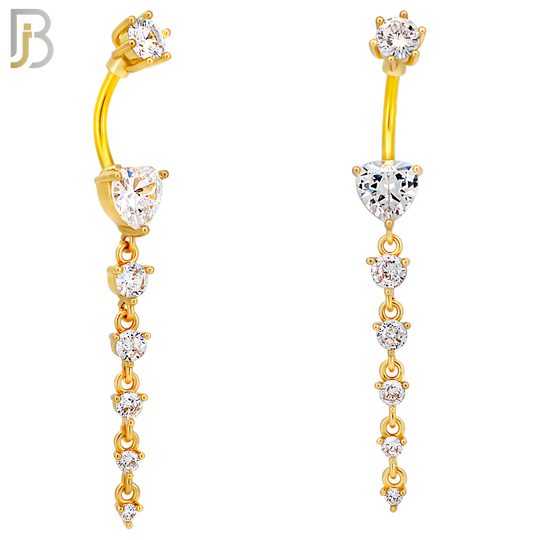 N0153 - 316L Surgical Steel Heart in Prong Set with Dangling 5 Graduating CZ Drop Belly Ring image 3