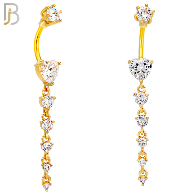 N0153 - 316L Surgical Steel Heart in Prong Set with Dangling 5 Graduating CZ Drop Belly Ring image 3