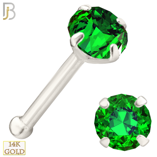 14-NR01CWE - 20g 14k White Gold Nose Bone with Emerald Colored CZ image 3