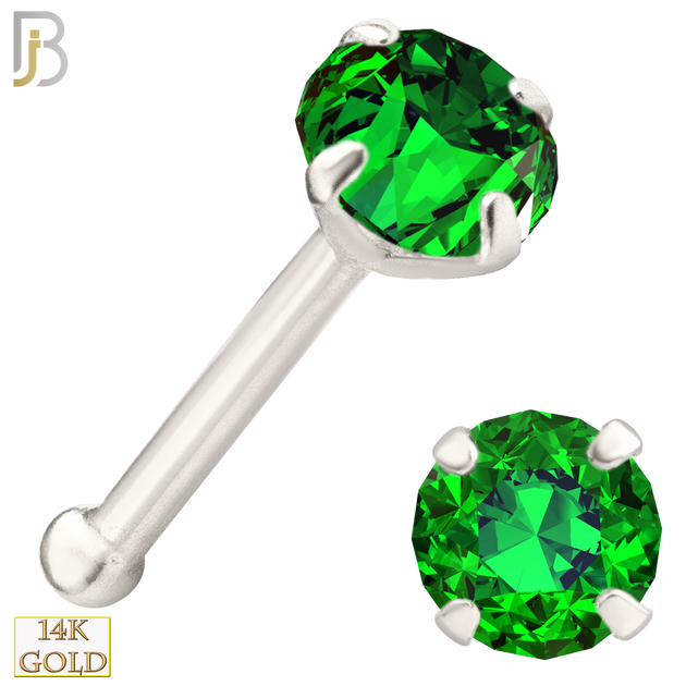 14-NR01CWE - 20g 14k White Gold Nose Bone with Emerald Colored CZ image 3