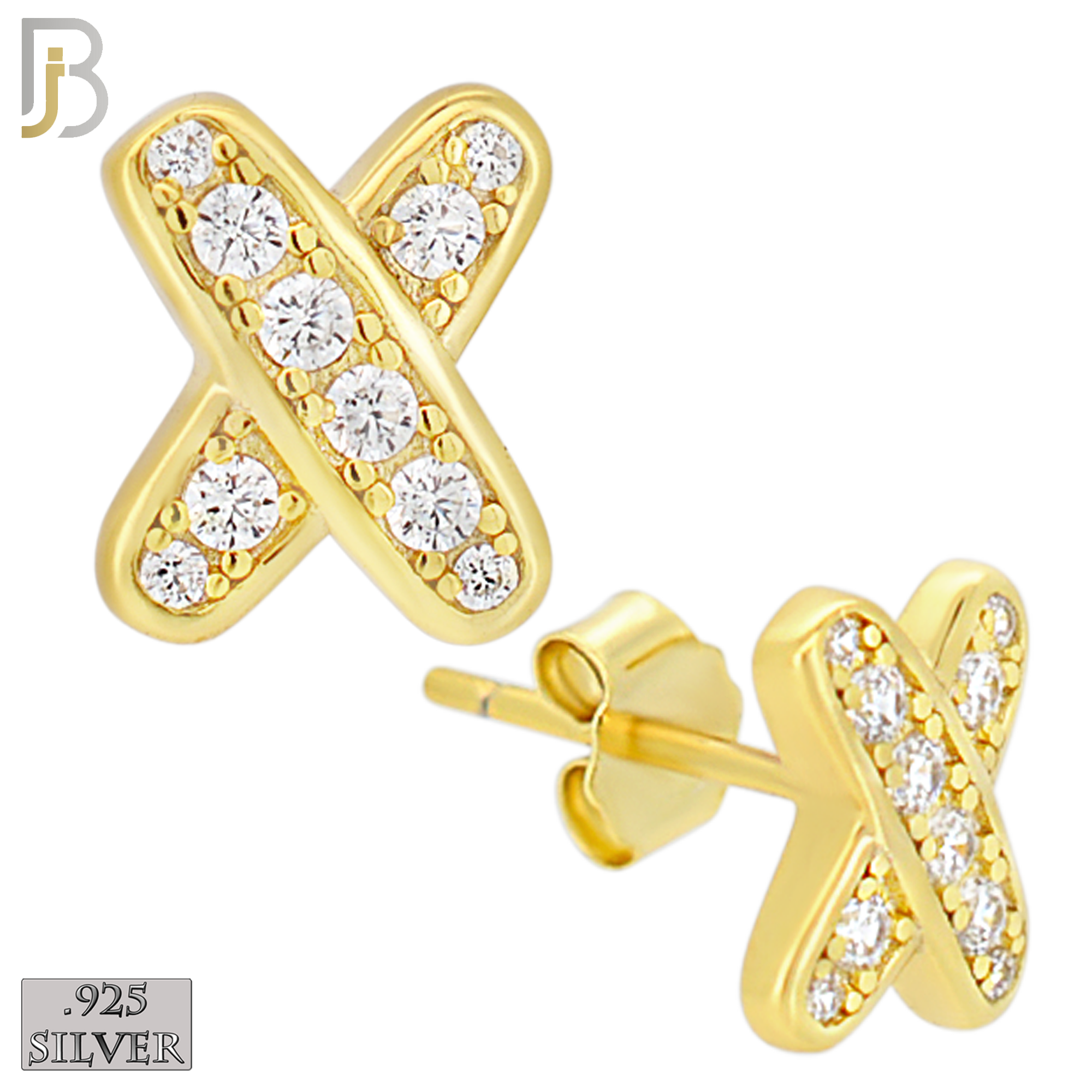 925-ES448 - .925 Sterling Silver X Kisses Earring with Clear Zircon image 1