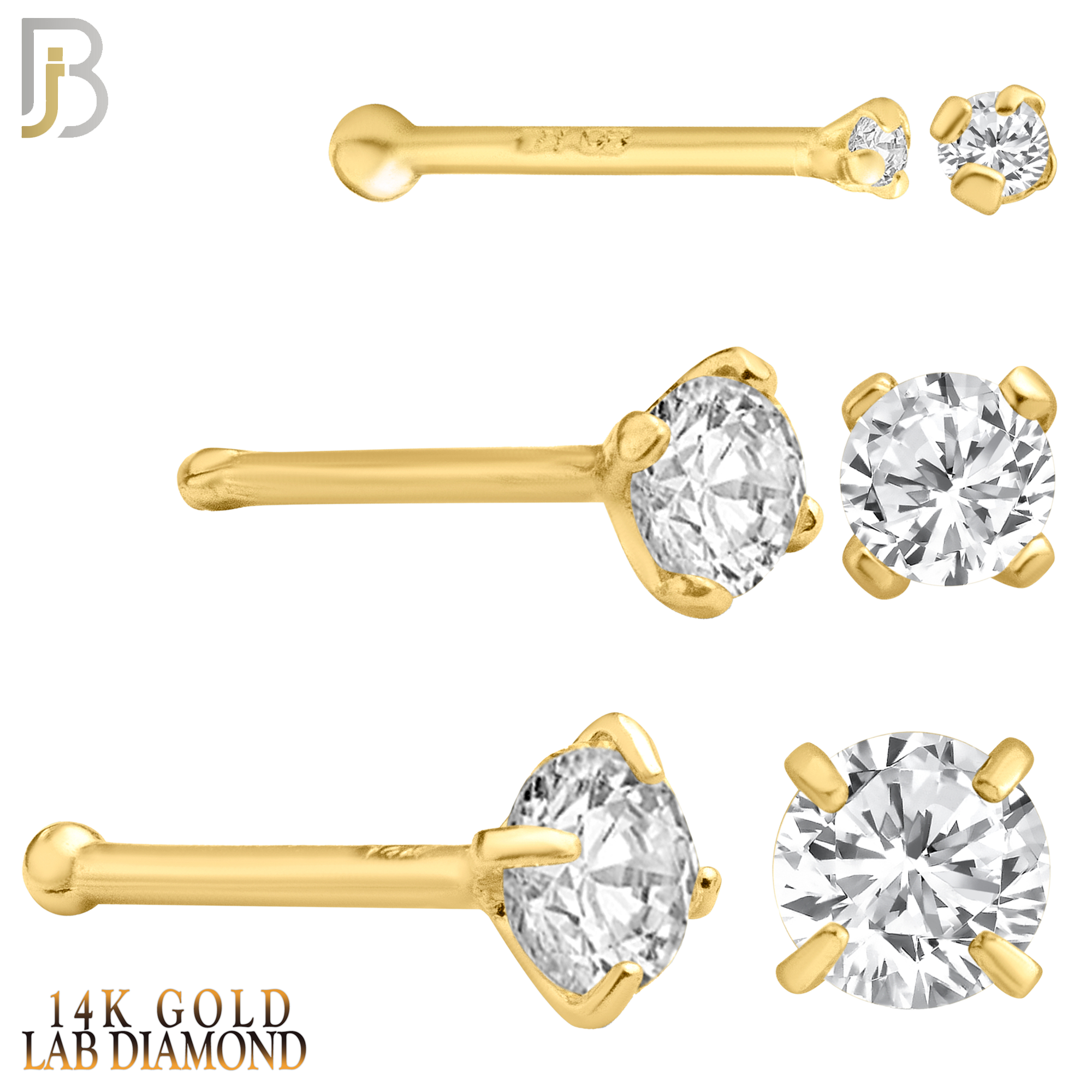 14-NR01L - 14k Solid Gold Prong Round Lab Diamond Jewelry Nose Bone image 0