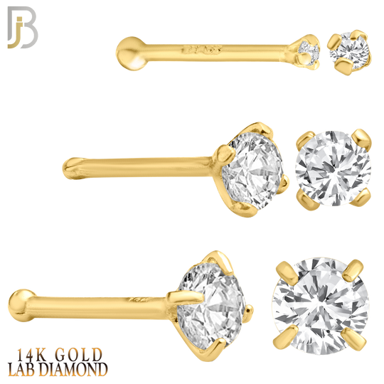 14-NR01L - 14k Solid Gold Prong Round Lab Diamond Jewelry Nose Bone image 0