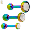 TB118RBC -  Multicolor Plated Clear CZ 316L Stainless Steel Bezel Tragus/Cartilage Barbell (PACK OF 6) image 0