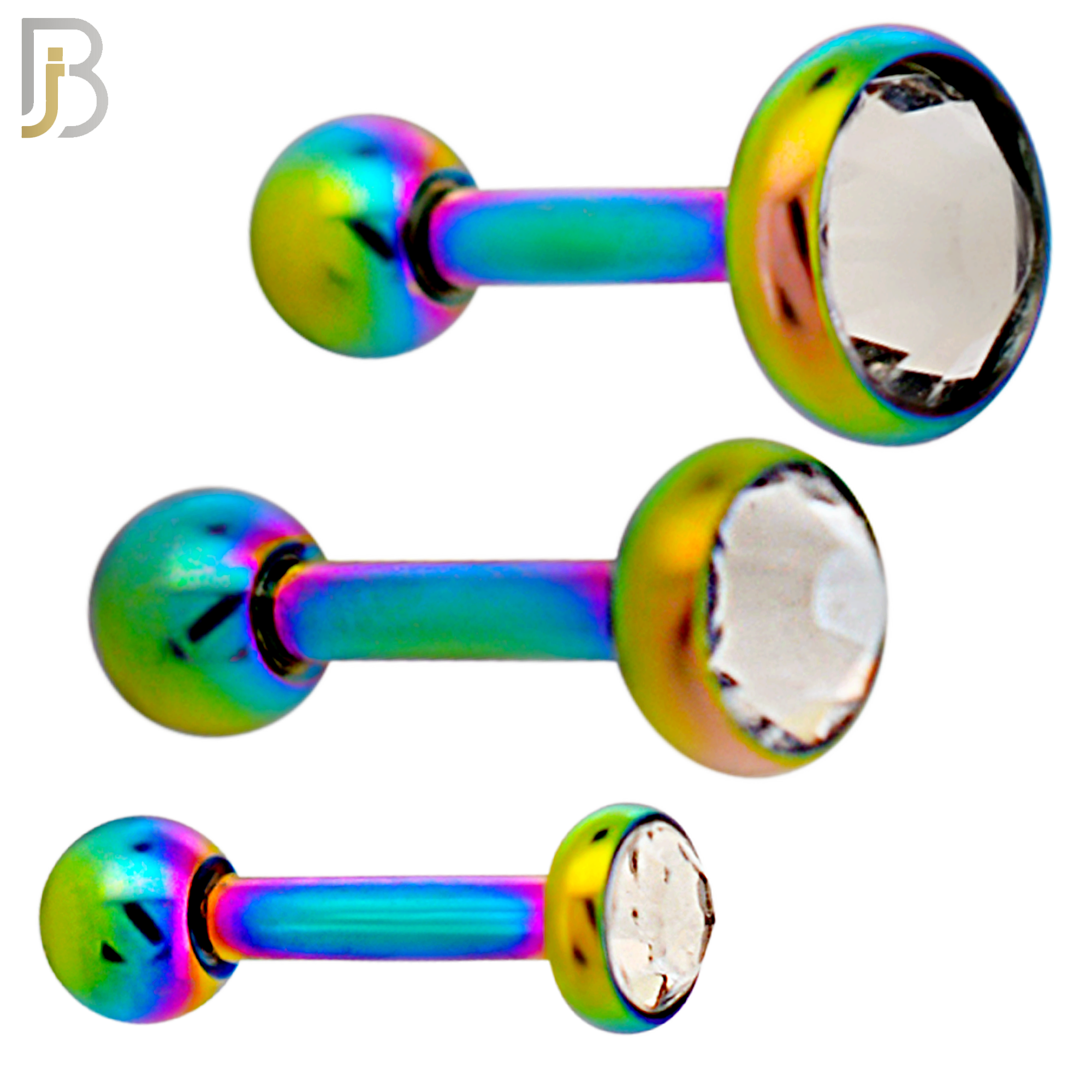 TB118RBC -  Multicolor Plated Clear CZ 316L Stainless Steel Bezel Tragus/Cartilage Barbell (PACK OF 6) image 0
