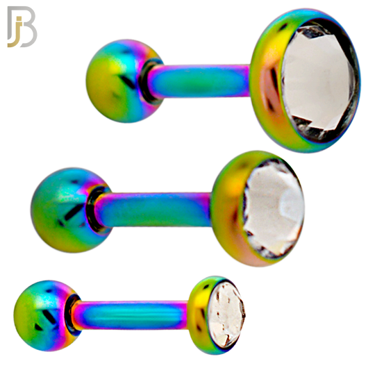 TB118RBC -  Multicolor Plated Clear CZ 316L Stainless Steel Bezel Tragus/Cartilage Barbell (PACK OF 6) image 0
