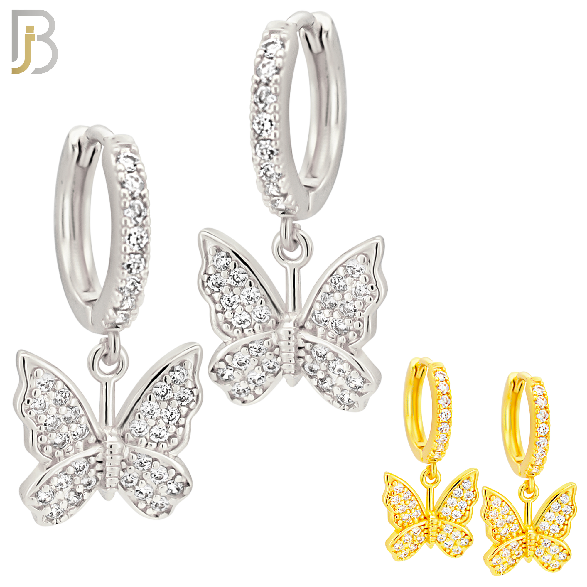 ES307 - 316L Stainless Steel Dangling Butterfly with Zircon Design Huggies Clip On image 0
