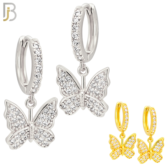 ES307 - 316L Stainless Steel Dangling Butterfly with Zircon Design Huggies Clip On image 0
