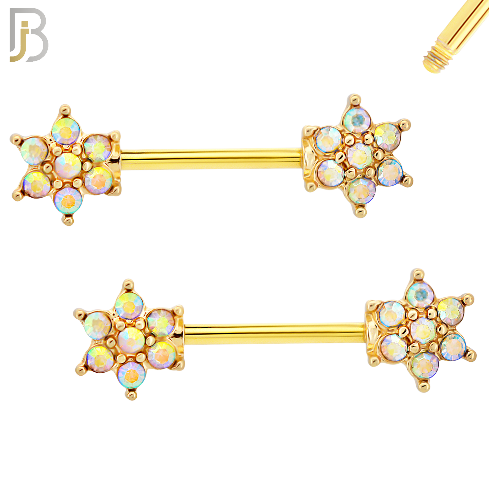 NP76 - 316L Surgical Steel Flower Design with Multi Zircon Nipple Rings Pair image 2