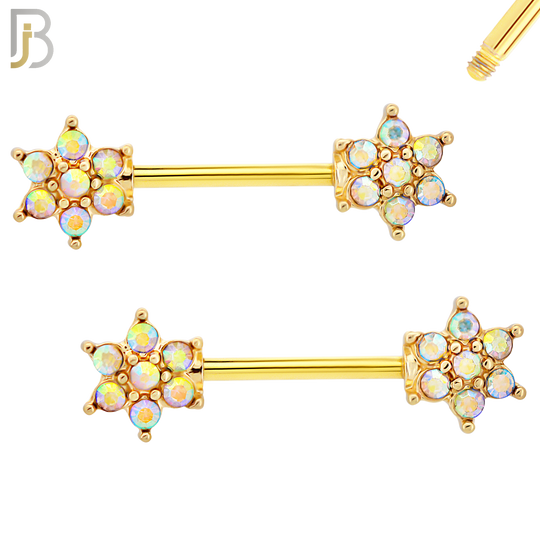 NP76 - 316L Surgical Steel Flower Design with Multi Zircon Nipple Rings Pair image 2